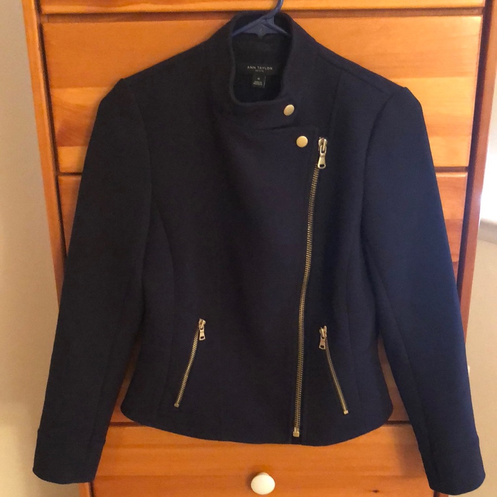 Ann Taylor Navy Blue Petite Peplum Jacket